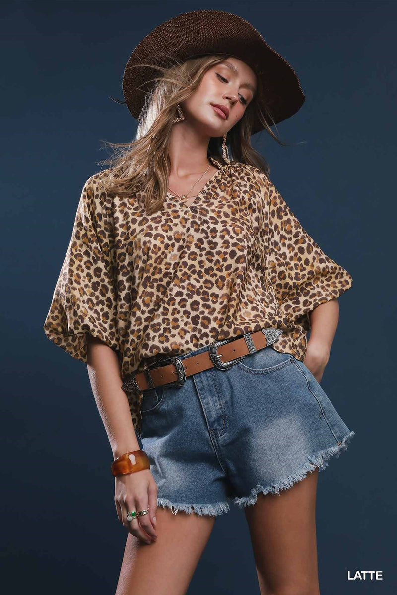 Bubble Sleeved Leopard Print Blouse