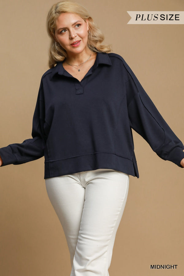 Curvy Black Ultimate Soft Dolman Collared Pullover