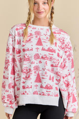 Ivory and Red Christmas Toile Printed Sweatshirt