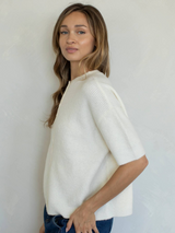 Ivory Ribbed Short Sleeve Cardigan