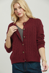 Wine Cable Knit Long Sleeve Cardigan