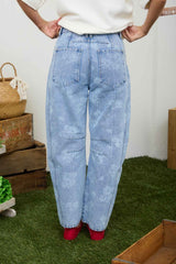 Floral Washed Denim Patterned Jeans