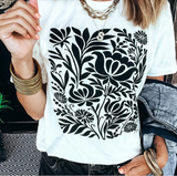 Cream Tee With Black Floral Print