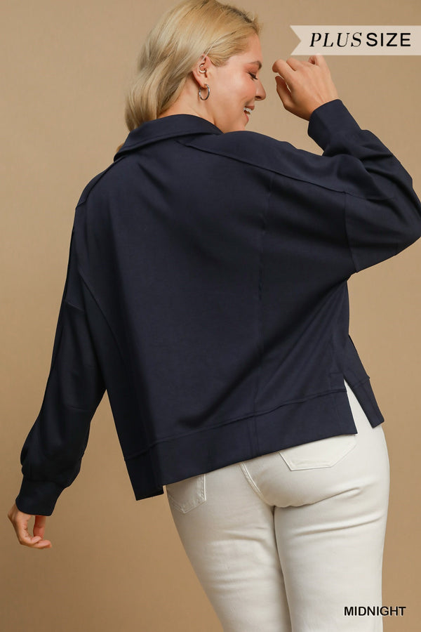 Curvy Black Ultimate Soft Dolman Collared Pullover
