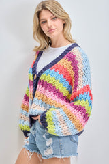 Rainbow Knit Button Up Cardigan