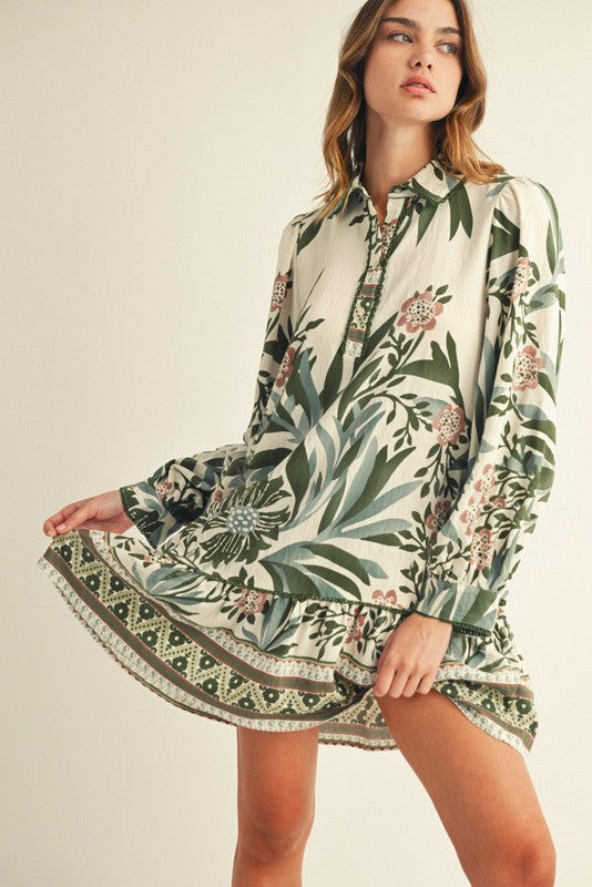 Floral Collard Tiered Dress