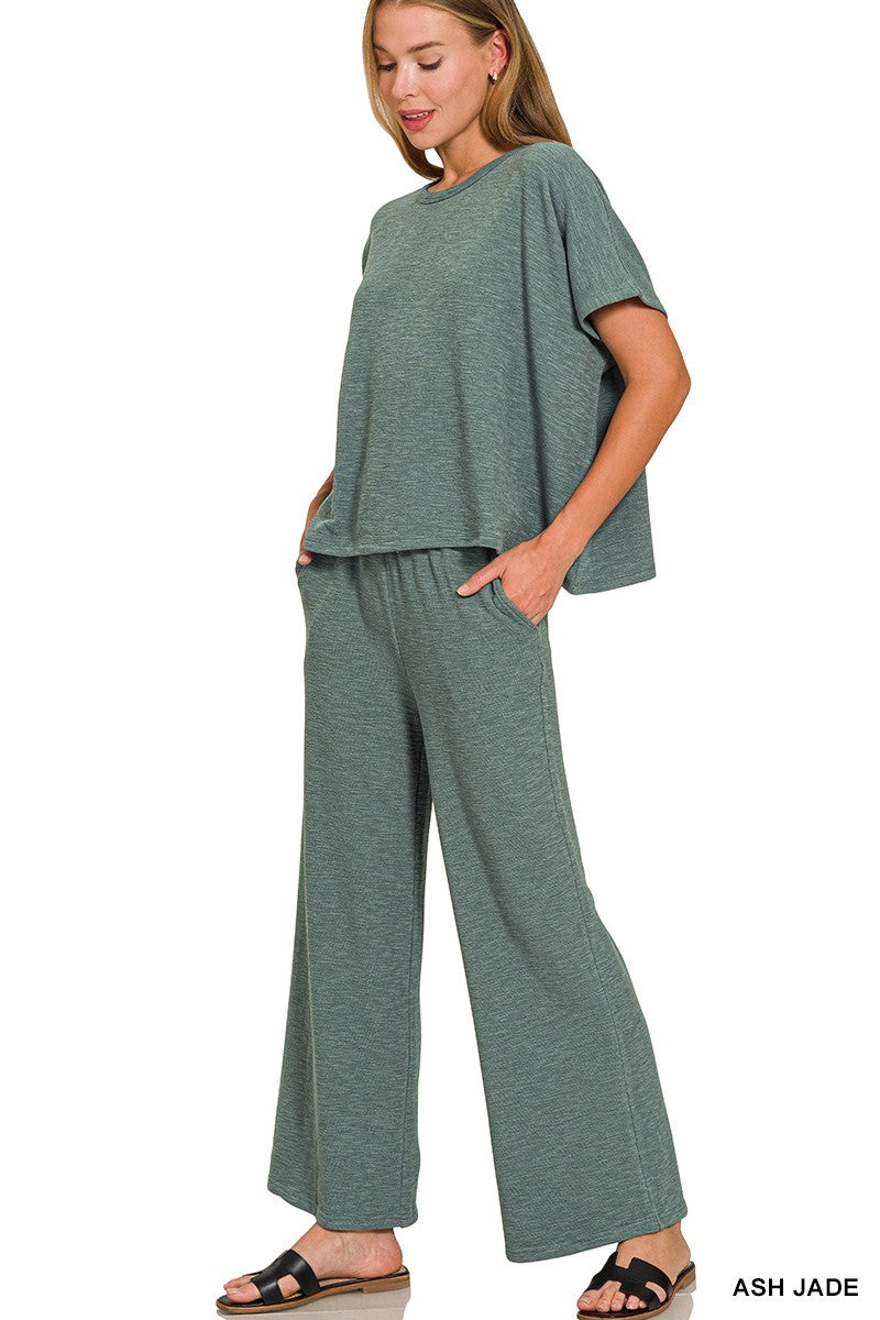 Textured Cotton Short Sleeve Top & Pant Set