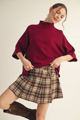Maroon Mock Neck 3/4 Sleeve Sweater