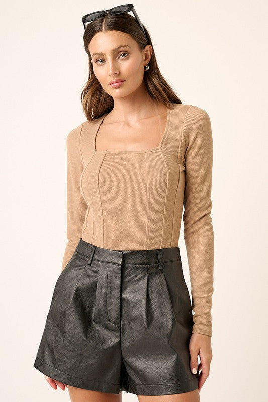 Tan Textured Corset Bodysuit