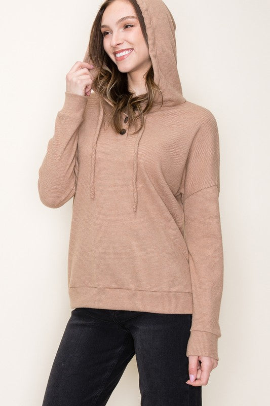 Mocha Hoooded Waffleknit Top