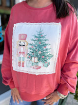 Red Nutcracker Christmas Sweatshirt With Lace Details