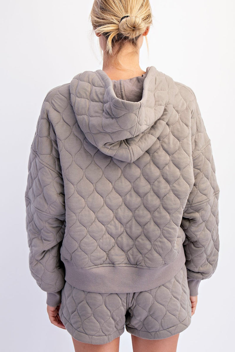 Taupe Quilted Quarter Zip Hoodie