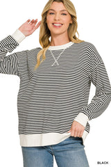 Striped Rib Banded Pullover