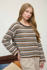 Multicolored Striped Long Sleeve Pullover Sweater