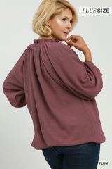 Curvy Smocked Collar Bubble Hem Top