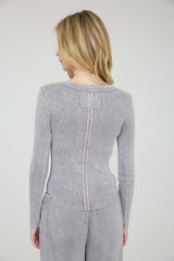 Ribbed Henley Long Sleeve Shirt