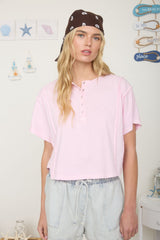 Boxy Henley Short Sleeve Knit Top