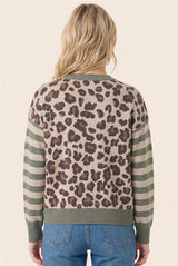 Leopard Jacquard Stripe Color Blocked Cardigan