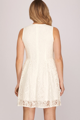 White Lace Sleeveless Fit and Flare Dress