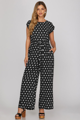 Sleeveless Polka Dot Front Tie Jumpsuit