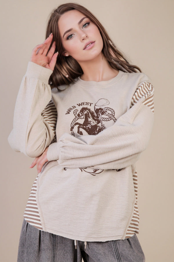 Taupe Wild West Cowgirl Raw Hem Top