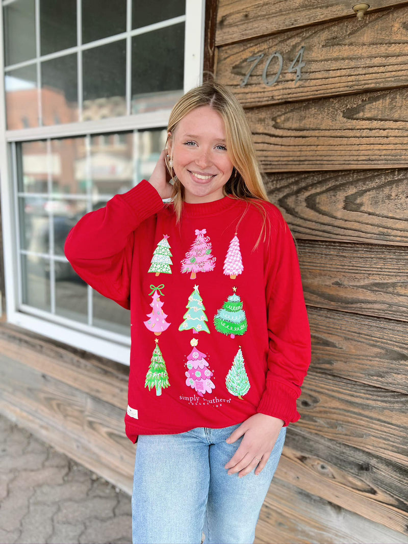 Red Multi Tree Crewneck