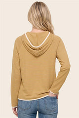 Color Trimmed Button Neck Long Sleeve Top