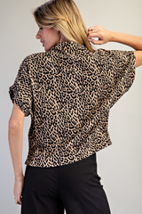 Leopard Print Mock Neck Dolman Sleeve Top