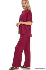 Scuba Curved Hem Top and Pants Set