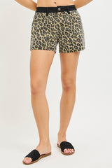 Curvy Emy High Rise Contrast Hem Leopard Shorts