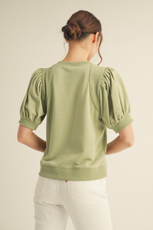 Sage Puff Short Sleeve Top