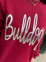Maroon Crewneck With Silver Puff Bulldogs