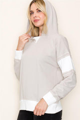 Taupe Contrast Ribbed Hooded Top