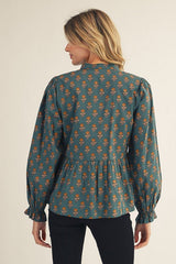 Teal Floral Peplum Top