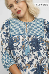 Curvy Blue Mixed Print Dress