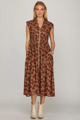 Dusty Rose Smocked Waist Zip Front Dress