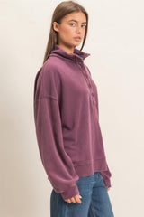 Mineral Wash Button Front Sweatshirt