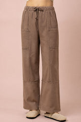 Mocha Mineral Wash Wide Leg Pants