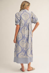 Geo Floral Periwinkle Midi Dress