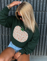 Green Floral Patchwork Pumpkin Crewneck