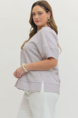 Curvy Lavender Short Sleeve V-Neck Top