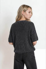 Charcoal Short Sleeve Knit Sweater