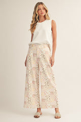 Pink Wide Leg Floral Patch Pants