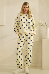 Navy and Cream Polka Dot Sweatpants