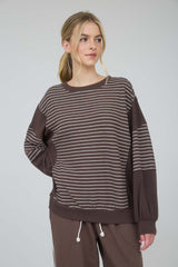 Brown Contrast Stripe Long Sleeve Top