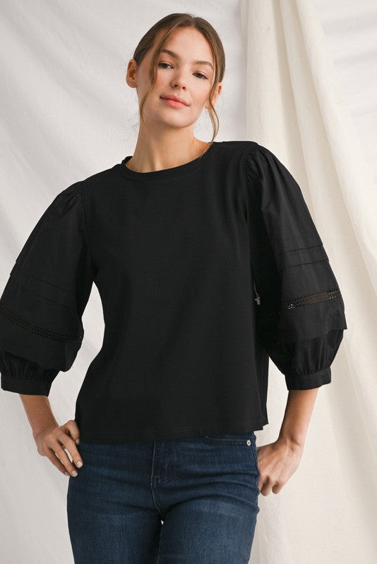 3/4 Puff crochet Sleeve Top