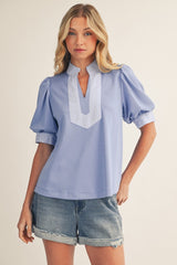 Stripe Contrast Trim Top