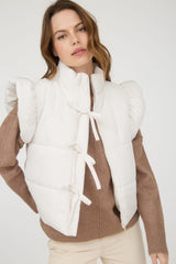 Flutter Sleeve Bow Zip-Up Puffer Vest