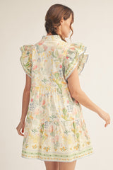 Ruffled Sleeve Cactus Babydoll Dress
