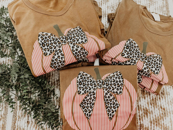 Camel Tee With Striped Pumpkin W/ Leopard Bow